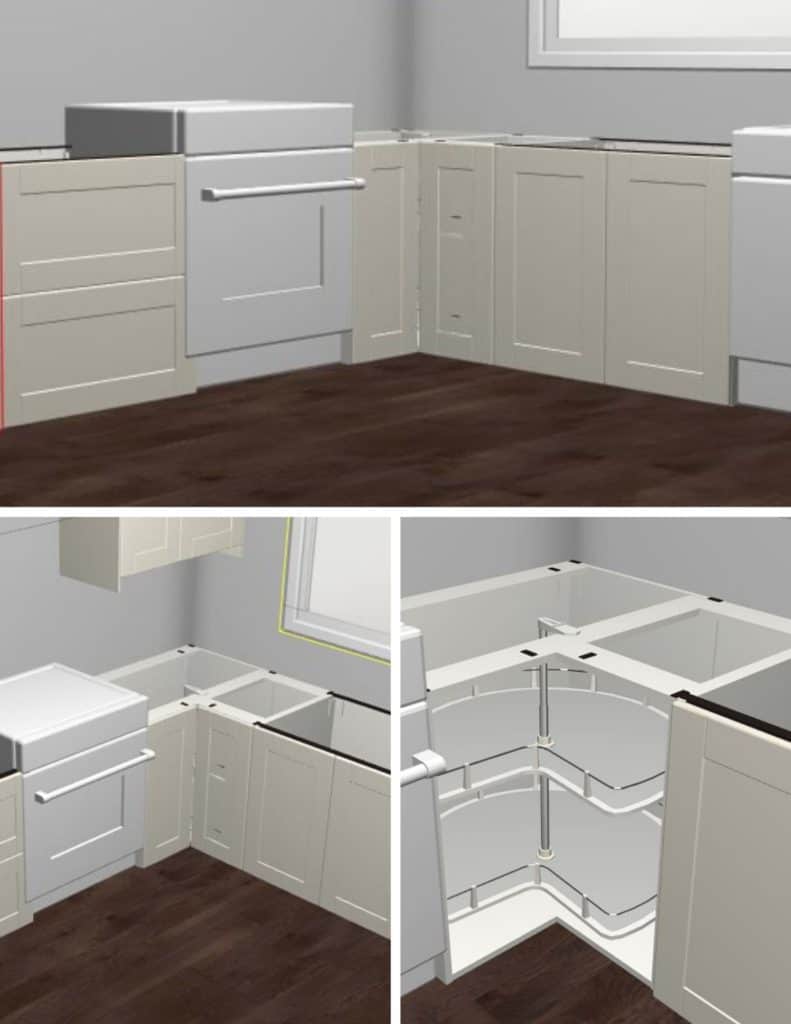 Corner Base Kitchen Cabinet with Drawers, Base Cabinets